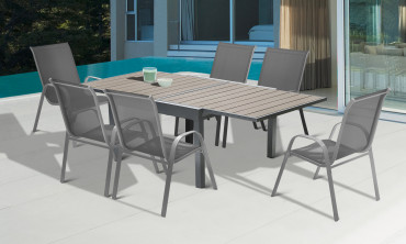Table extensible Polywood 90/180cm + 6 chaises jardin