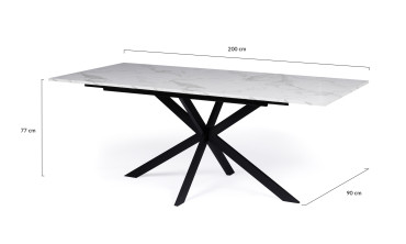 Table repas extensible Glam 160-200cm plateau effet marbre et pieds croisés