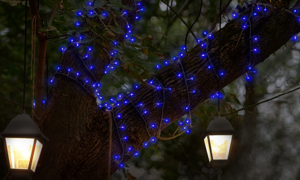 Guirlande solaire 100 LED bleues