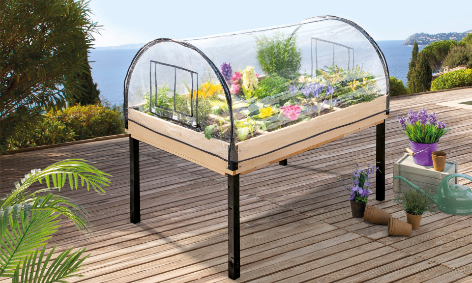 Serre potager sur pieds noirs 12 compartiments Aroma